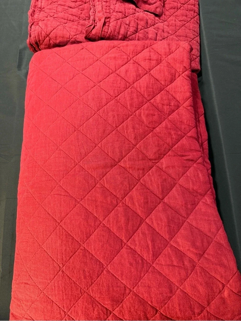 Pottery Barn Quilted Red Throw with two matching Euro shams